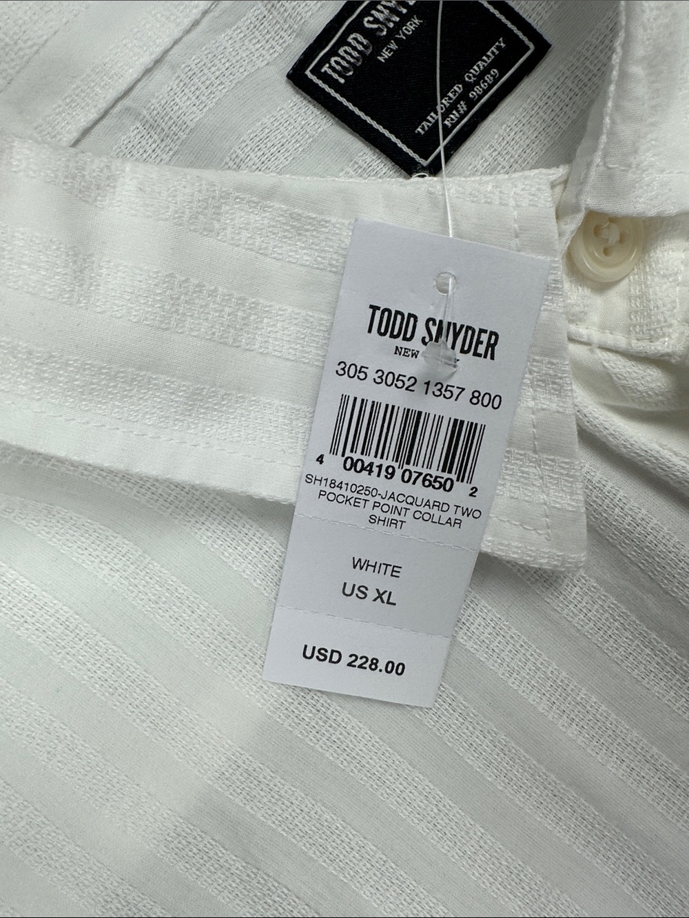 Todd Snyder Jacquard Two Pocket Point Collar White Long Sleeve Button Down - XL - Picture 8 of 8
